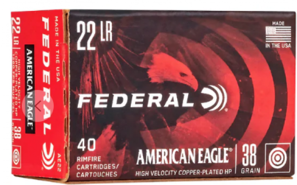 MUNIÇÃO FEDERAL CAL 22 LR HIGH VELOCITY 38 GR COOPER PLATED CX 40