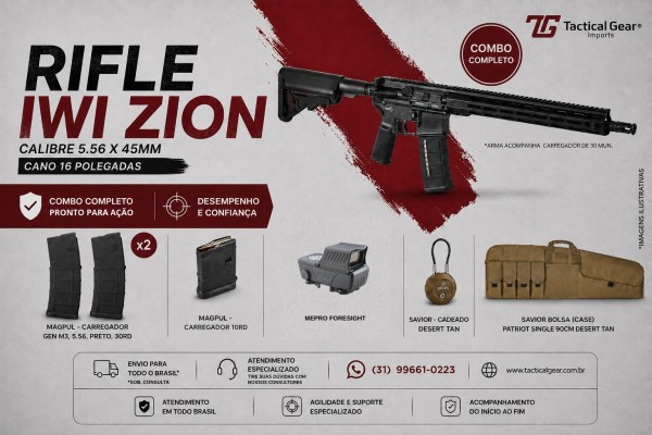 RIFLE IWI ZION 5.56x45MM + ACESSÓRIOS + MIRA FORESIGHT (COMBO EXCLUSIVO 2)
