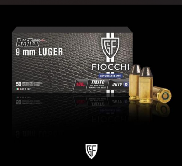 MUNIÇÃO FIOCCHI CAL 9MM BLACK MAMBA 100GR FMJTC CX 50