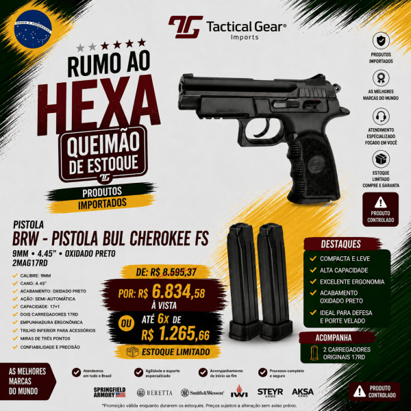 BRW - PISTOLA BUL CHEROKEE FS, 9MM, 4.45", OXIDADO PRETO, 2MAG17RD