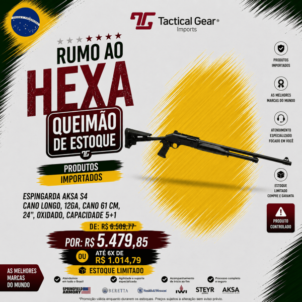 BRW - ESPINGARDA AKSA  S4 CANO LONGO, 12GA, CANO 61 CM, 24", OXIDADO, CAPACIDADE 5+1