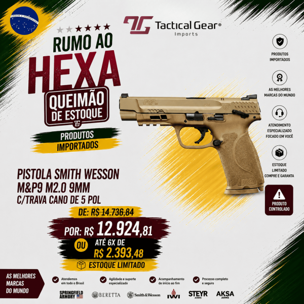 BRW - PISTOLA SMITH WESSON M&P9 M2.0 9MM C/TRAVA CANO DE 5 POL