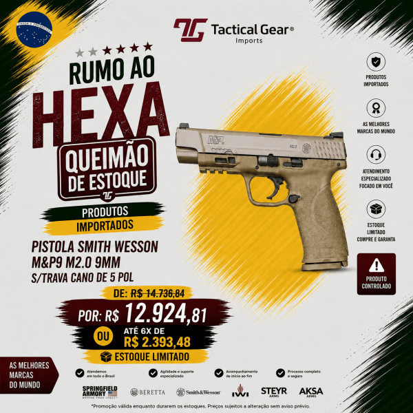 BRW - PISTOLA SMITH WESSON M&P9 M2.0 9MM S/TRAVA CANO DE 5 POL
