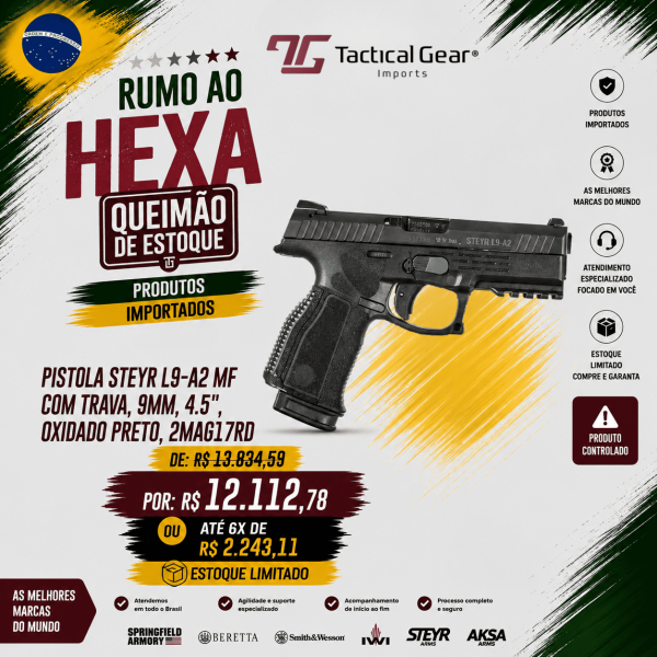 BRW - PISTOLA STEYR L9-A2 MF COM TRAVA, 9MM, 4.5, OXIDADO PRETO, 2MAG17RD