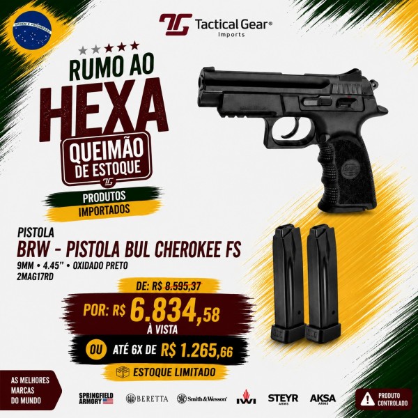 BRW - PISTOLA BUL CHEROKEE FS, 9MM, 4.45", OXIDADO PRETO, 2MAG17RD