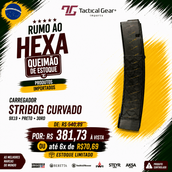 GP - CARREGADOR STRIBOG CURVADO, 9X19, PRETO, 30RD