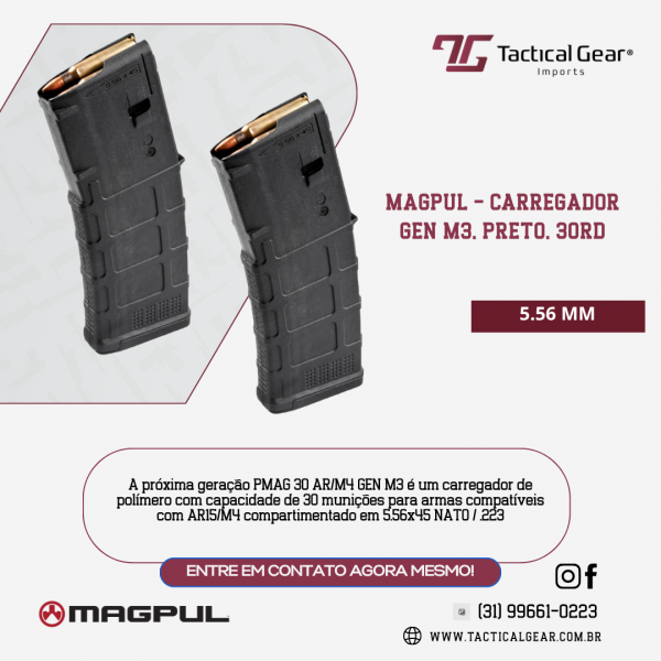 BRW - MAGPUL - CARREGADOR GEN M3, 5.56, PRETO, 30RD   