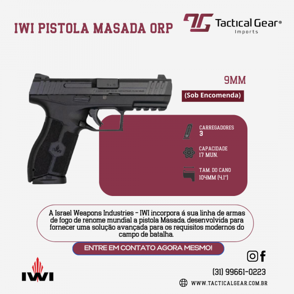 BRW - IWI PISTOLA MASADA ORP, 9MM, 4.1", PRETO, 3MAG17RD