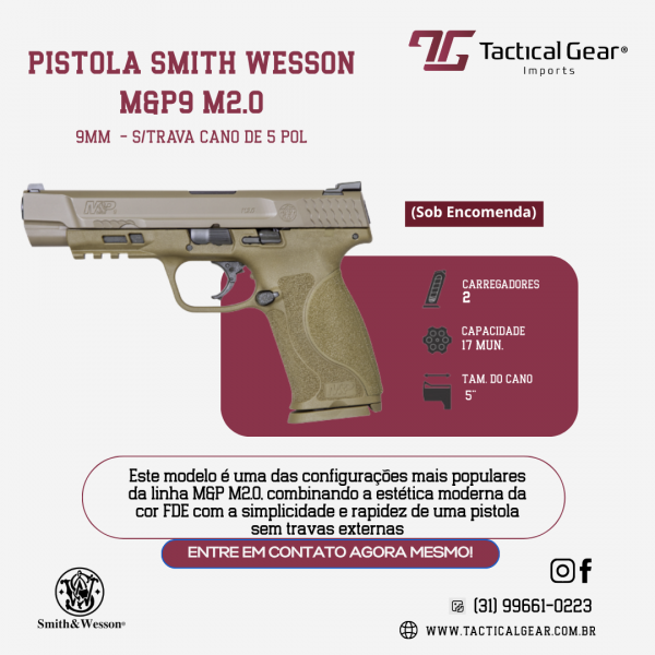 BRW - PISTOLA SMITH WESSON M&P9 M2.0 9MM S/TRAVA CANO DE 5 POL
