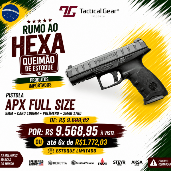 BERETTA - PISTOLA APX FULL SIZE, 9MM, CANO 108MM, POLÍMERO, 2MAG 17RD