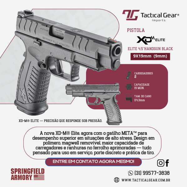 SPRINGFIELD - PISTOLA XD-M ELITE 4.5" HANDGUN, 9MM, BLACK, 2MAG19RD            
