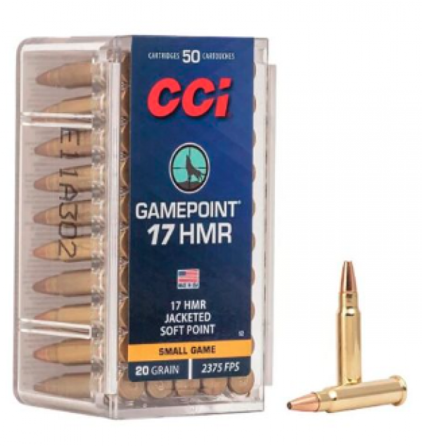 MUNIÇÃO CCI CAL 17 HMR GAMEPOINT SJSP 20GR CX 50