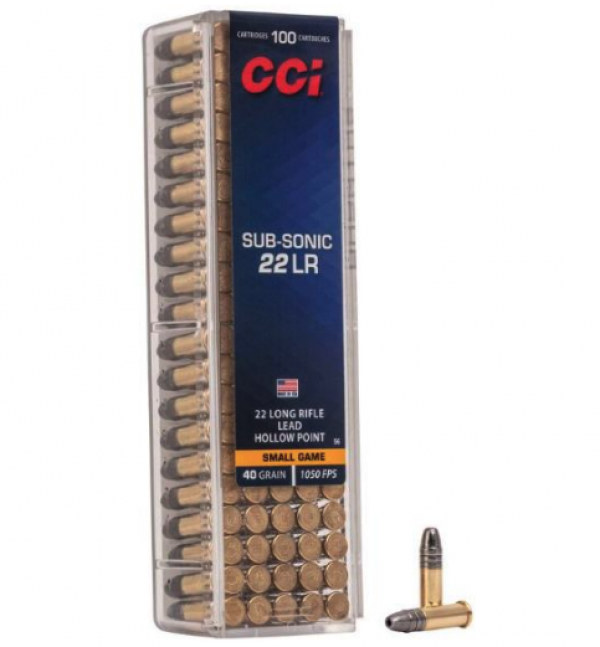 MUNIÇÃO CCI CAL .22 LR SUB-SONIC 40GR LHP CX 100 