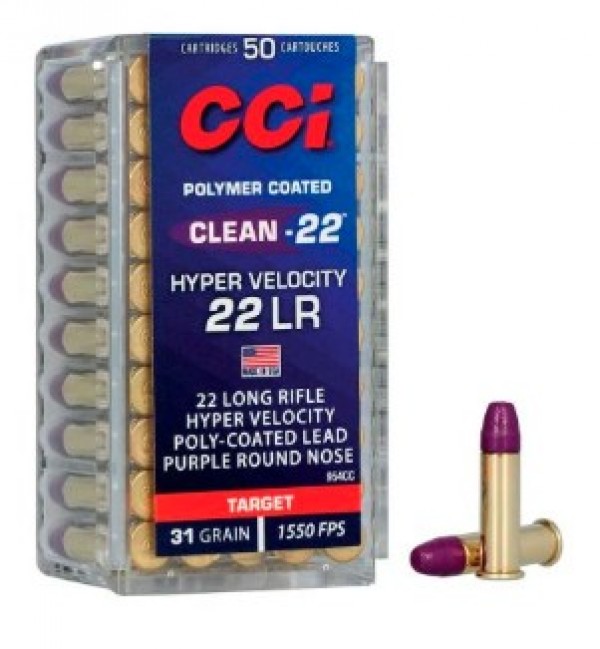 MUNIÇÃO CCI CAL .22 LR CCI HYPERSONIC VELOCITY CLEAN 31GR HP CX 50