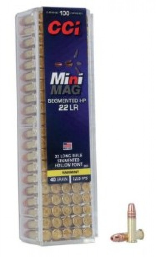 MUNIÇÃO CCI CAL 22LR MINI MAG SEGMENTED HP 40GR CX 100 